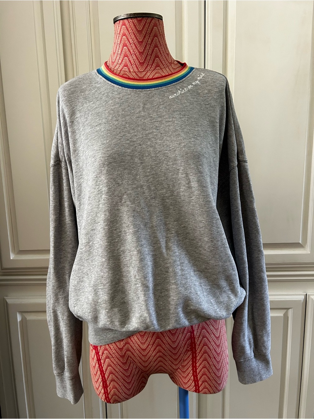 Spiritual Gangster Gray Crewneck Sweatshirt with Rainbow Trim